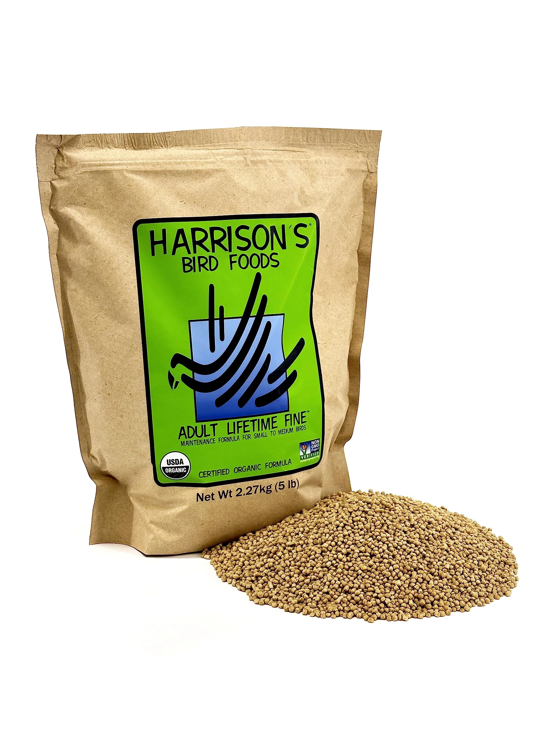 Enhanced Harrison's Bird Foods Adult Lifetime Fine – Organic Non-GMO Bird Food 5lb Breathable