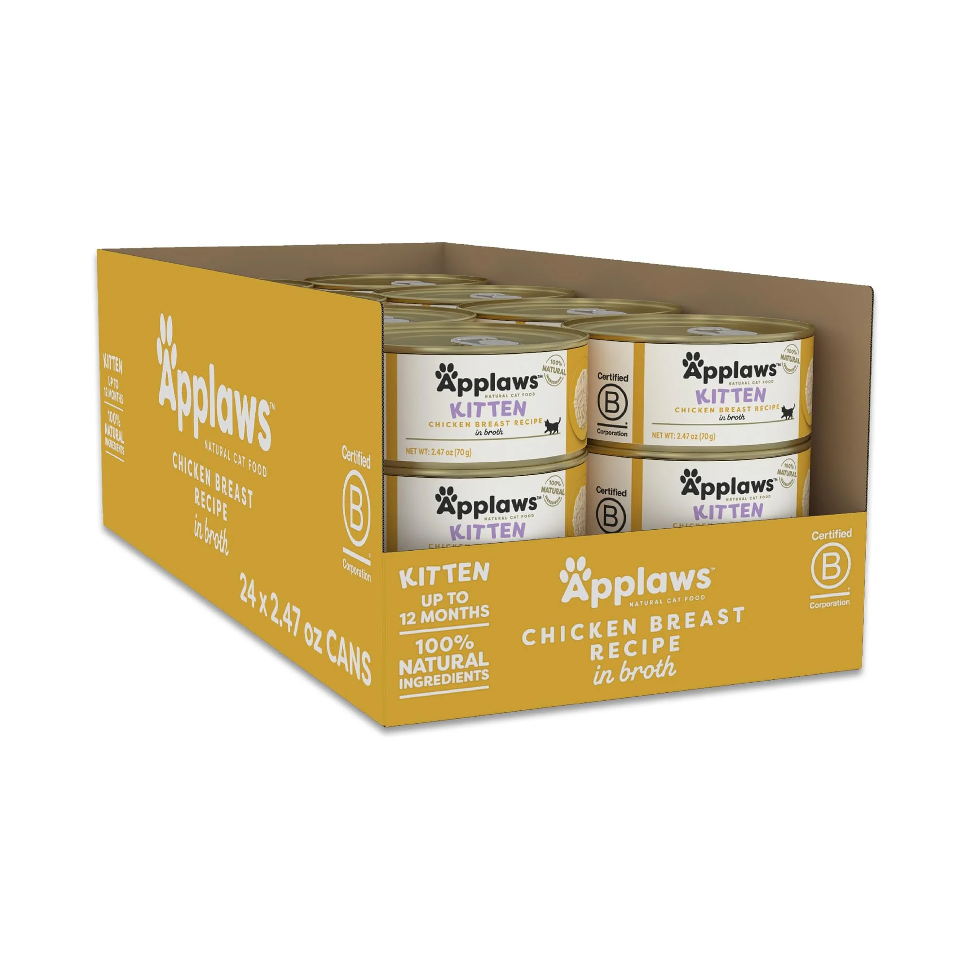 Comfortable Applaws Natural Wet Kitten Food in Broth — Limited Ingredient Chicken Breast in Broth 24 x 2.47oz Cans Enhanced