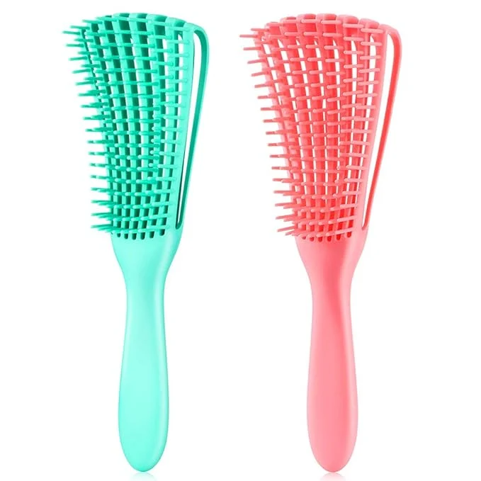 Solid Detangling Brush for Textured 3a to 4c Kinky Wavy Curly Coily Hair - Scalp Massager Comb for Afro African Hair 2 pcs Green-Pink Trendy