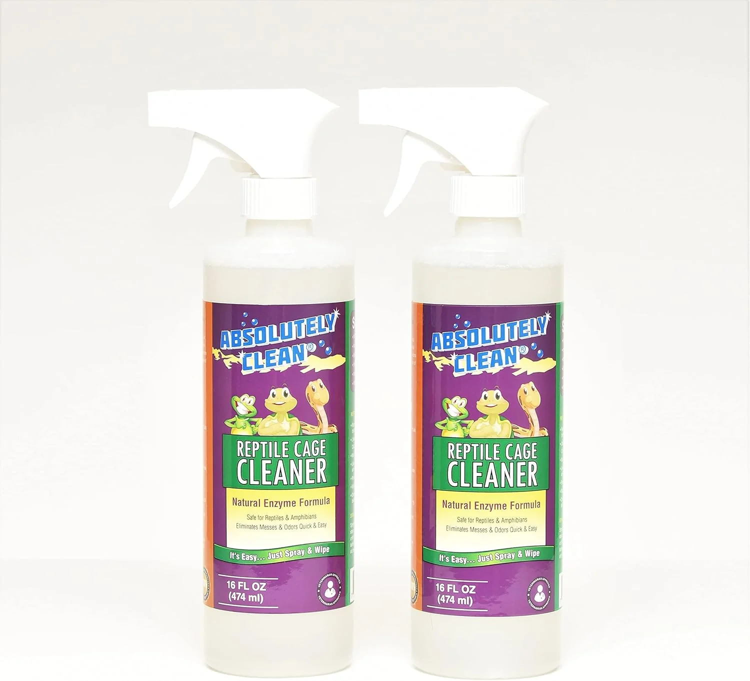 Authentic Absolutely Clean Reptile Amphibian Terrarium Cleaner and Odor Eliminator - Just Spray Wipe - Safely Easily Removes Reptile Amphibian Messes - USA Made Advanced