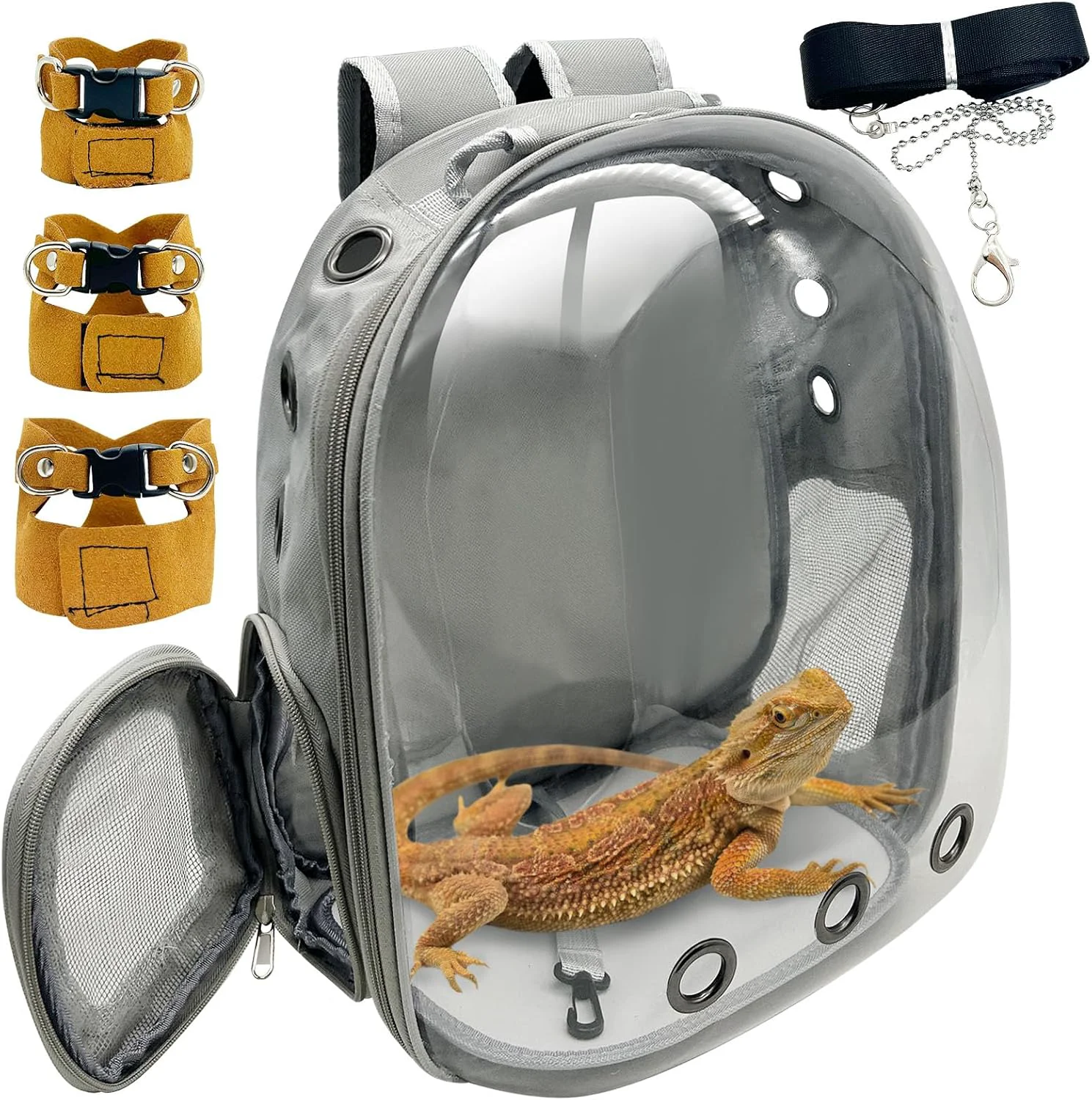 Trusted PINVNBY Bearded Dragon Carrier Backpack with Harness and Leash Set Large Reptile Travel Carrier Portable Lizard Backpack Clear Bubble Window Small Animal Carrying Bag for Gecko Kitten Rabbit Gray Solid