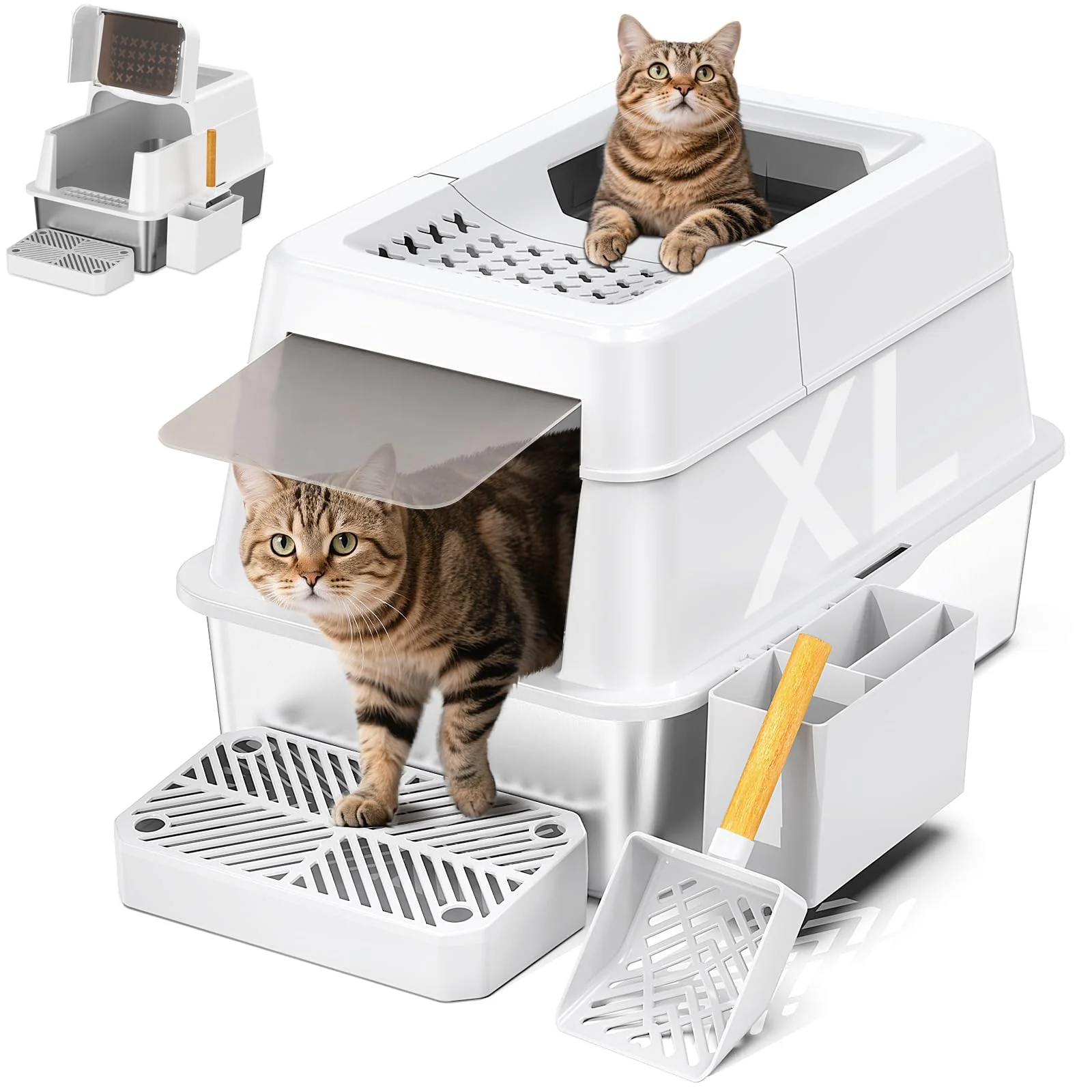 Certified Mutrelenx XL Stainless Steel Litter Box with Lid Flip-Lid High Sides Easy Cleaning Innovative