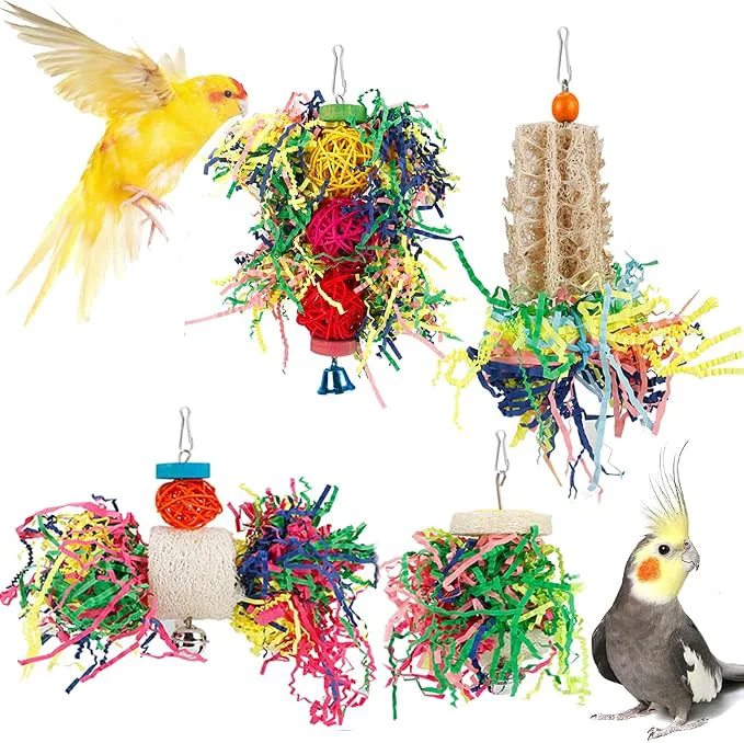Excellent Foraging Toys Parakeet Chewing Hanging Toy Shredded Paper Bird Cage Accessories Clean