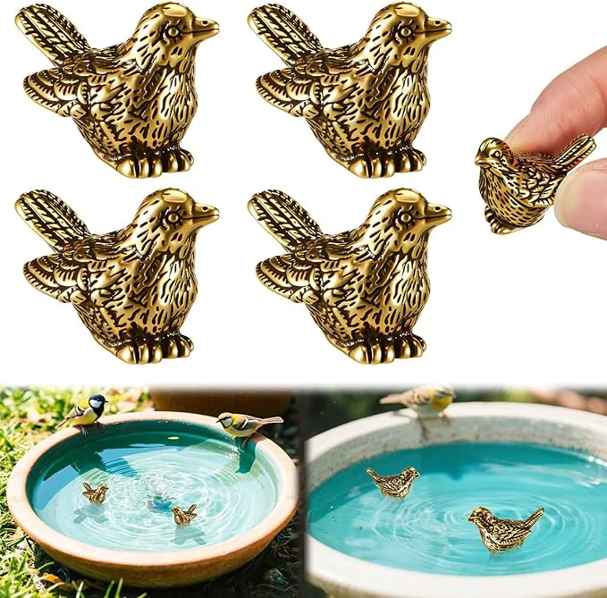 Clean 4 Pcs Mini Bird Shape Copper Bath Disk Ornaments Copper Bird Bath Purification Durable