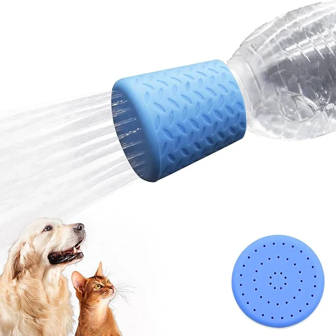 Secure Silicone Dogs Shower Sprayer Head Attachment - Pet Shower Cap Sprinkler Portable Outdoor Shower Heads for Camping Hiking Beach - Fits Most Plastic Mineral Water Bottle 1 Pack BlueAbout ThisOverview Expertly Made