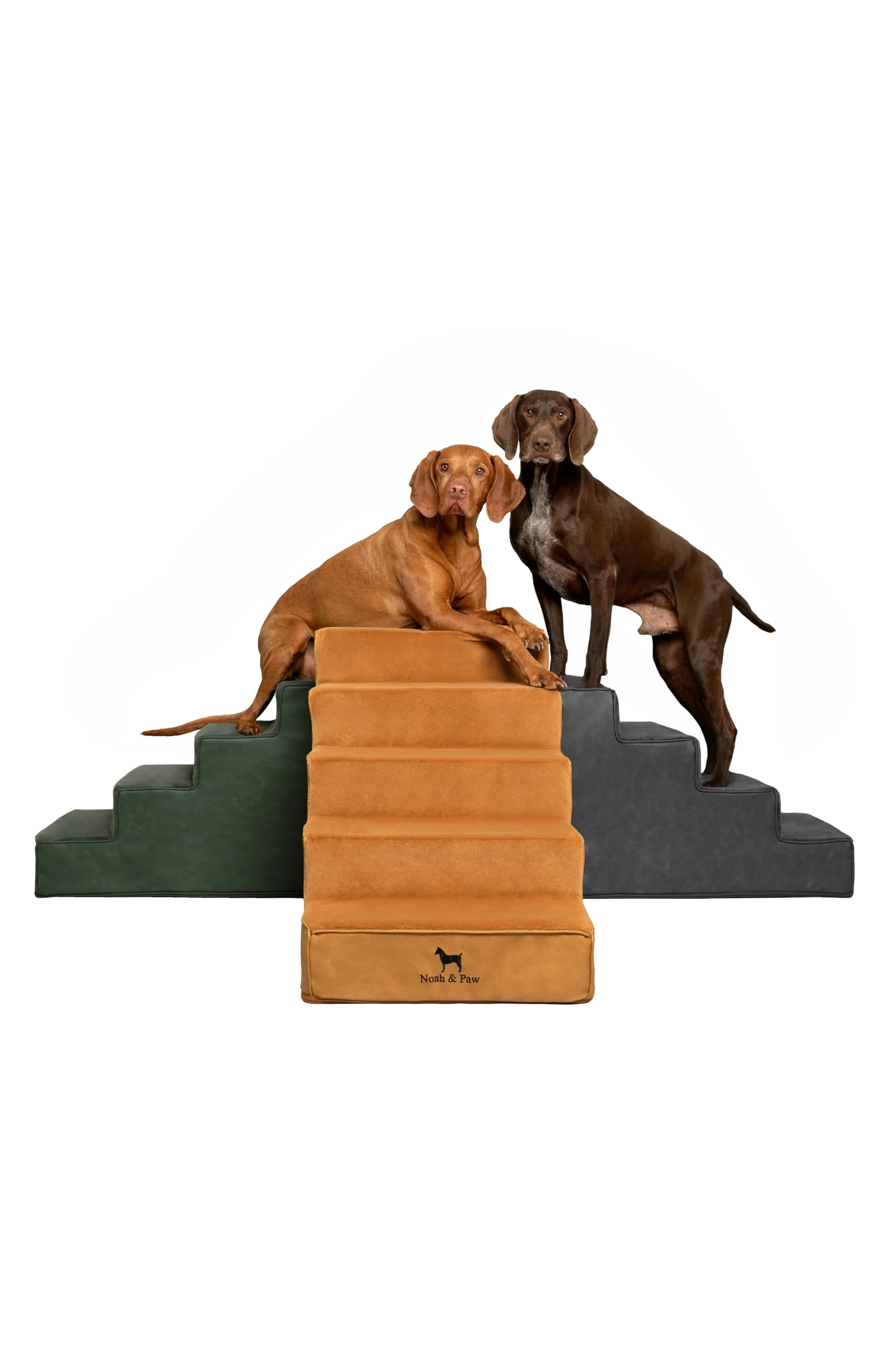 Authentic Noah Paw Leather Dog Stairs 20-inch Extra Wide 5-Step Ramp for High Beds Couches Reusable