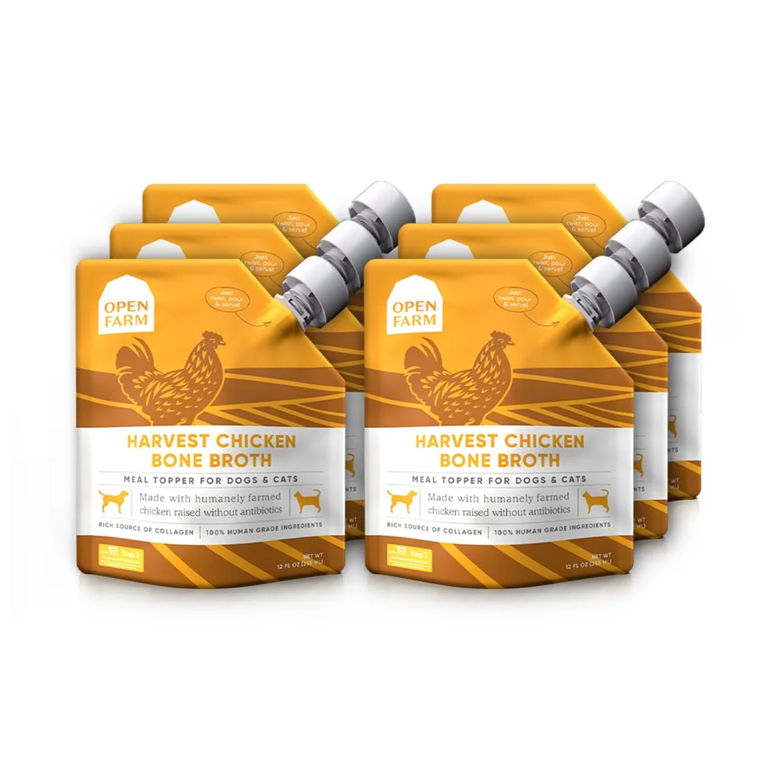 Smooth Open Farm Bone Broth Topper for Dogs Cats – Harvest Chicken Ethically Sourced 72oz 6-Pack First-Class