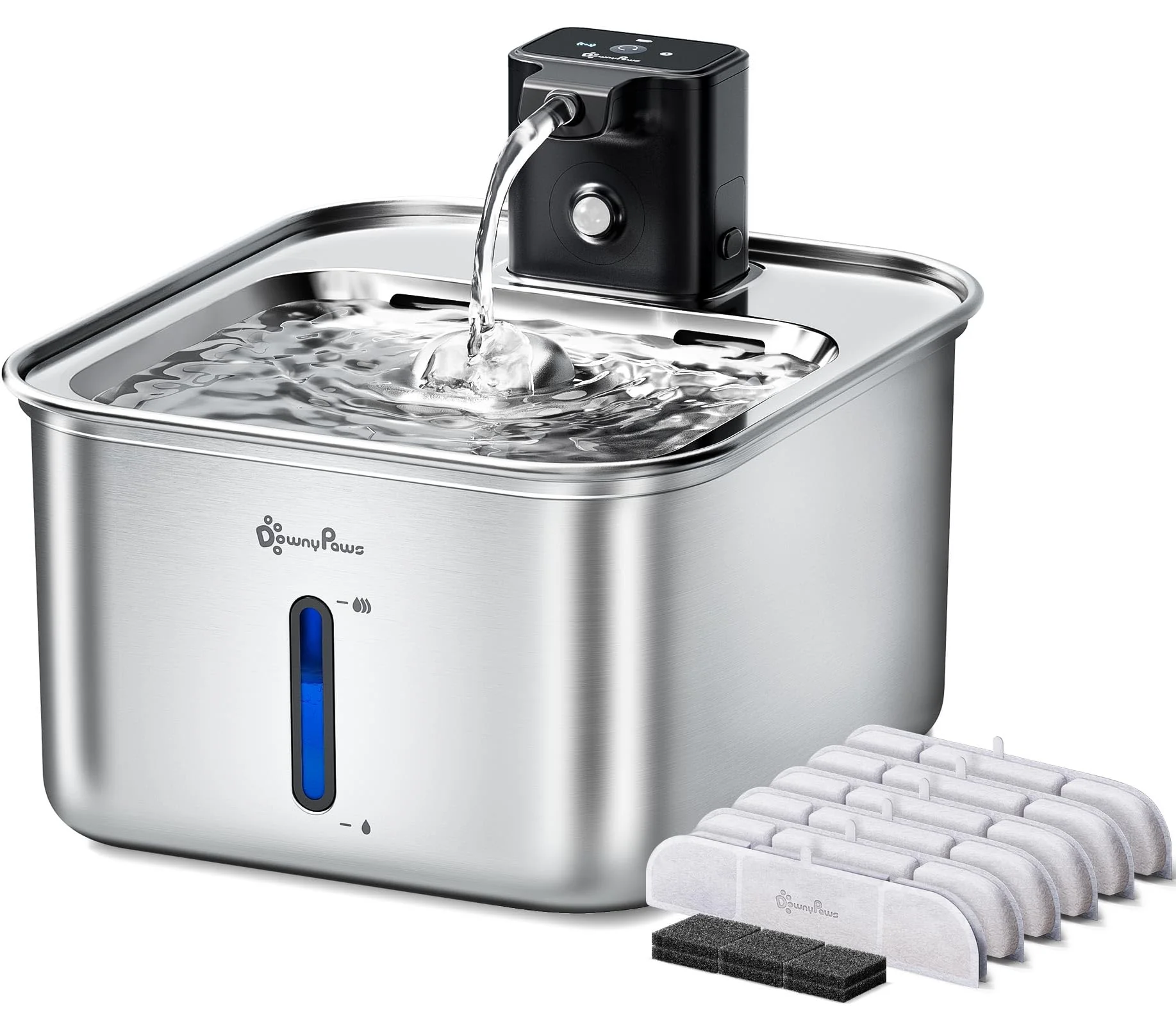 First-Class DownyPaws FurSink Wireless Stainless Steel Cat Water Fountain – 3L Cordless Motion Sensor Detailed