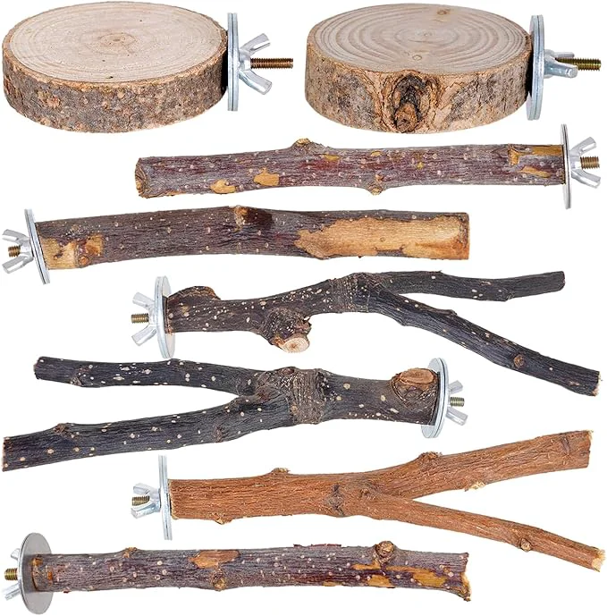 Efficient Libiline 8 Pieces Bird Perch Natural Wooden Parrot Perch Stand Fork Toys World-Class