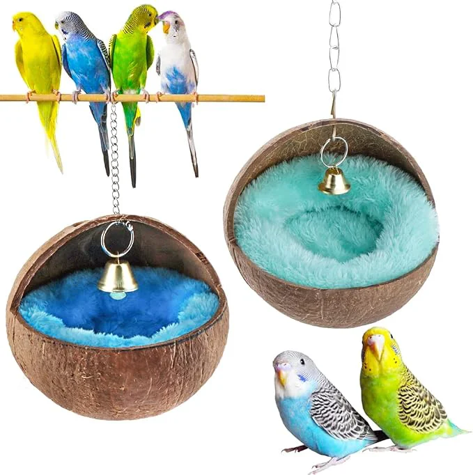 Sustainable 2 Pcs Natural Coconut Shell Bird Nest House Bed Breeding Nesting Anti-Pecking Efficient