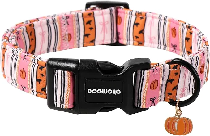Top-Quality DOGWONG Fall Dog Collar- Pink Halloween Dog Collars Adjustable Classic Fine
