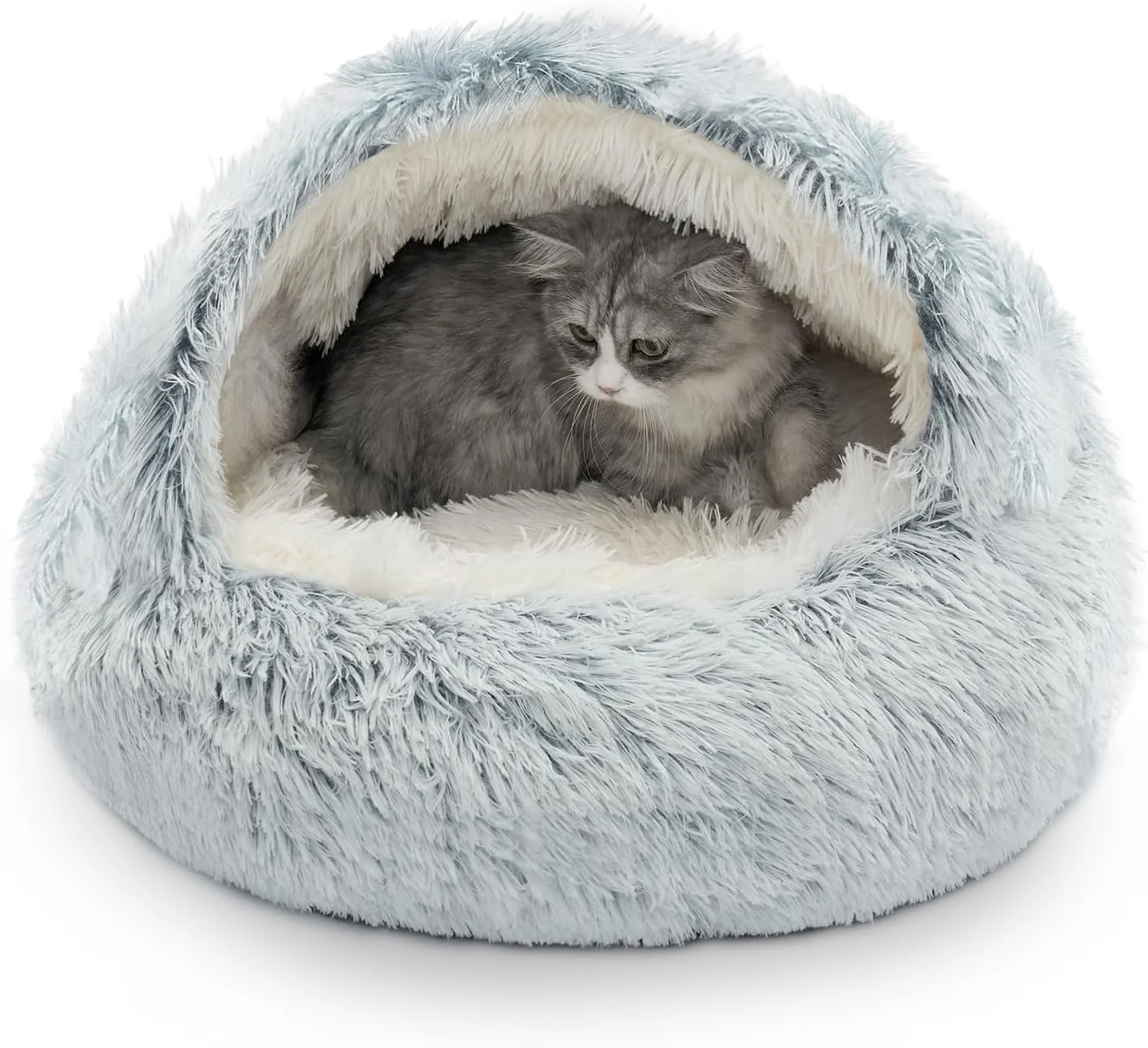 Exclusive CATISM Cozy Plush Hooded Cat Bed Indoor Outdoor Self-Warming Cave Removable Washable Non-Slip Bottom High-Grade