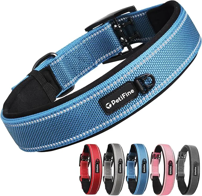 Verified PetiFine Dog Collar for Large Dogs Neoprene Padded and Adjustable Reflective Original Design