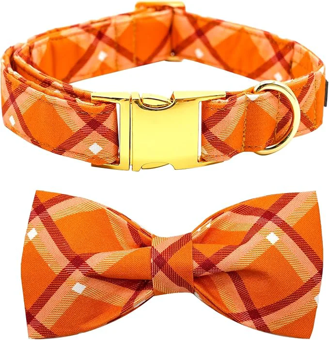 Consistent Fall Dog Collar Pet Collar Bow Orange Plaid Collars Girl Boy Holiday Pet High-Quality