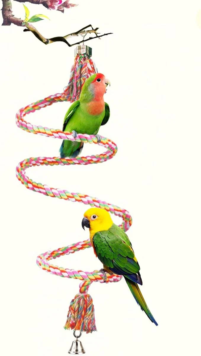 Secure SunGrow Rope Perch for Parrots 59 Long Bungee Bird Toy Brightly Colored Smooth