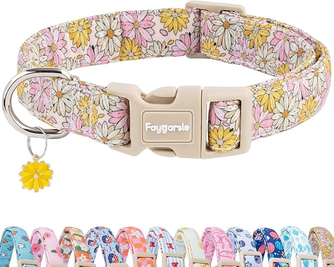 Classic Faygarsle Floral Girl Dog Collar Cotton Fabric Authentic