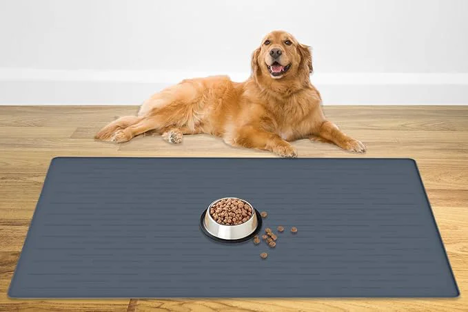 Trusted 48 x 32 Largest Pet Food Mat XXXL Silicone Dog Mats for Food and Water Nonslip Pet Feeding Mats for Floors Dog Cat Bowl Mat with Raised Edges Gray BlueAbout ThisOverview Innovative