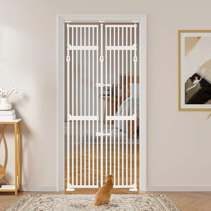 Traditional unipaws 86 High Extra Tall Cat Gate Auto Closing and No Drilling Safety Gate Solid