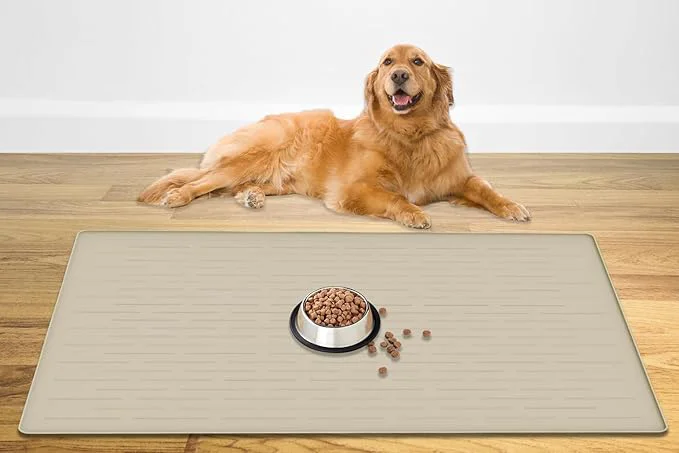 Clean 48 x 32 XXXL Largest Pet Food Mat Silicone Dog Mats for Food and Water Nonslip Pet Feeding Mats for Floors Dog Cat Bowl Mat with Raised Edges BeigeAbout ThisOverview Original Design
