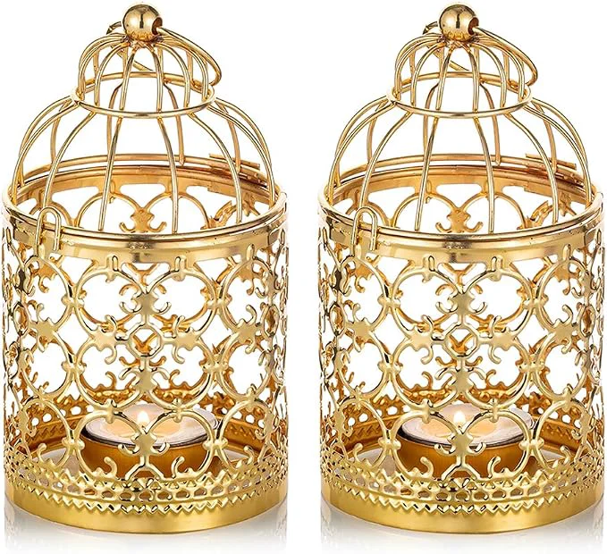 Next-Generation 2 Pcs Small Metal Tealight Hanging Birdcage Lantern Vintage Decorative High-Grade