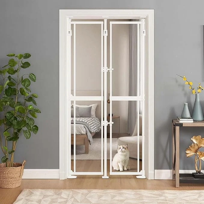 Lightweight unipaws Transparent Clear Cat Safety Gate Auto Closing and No Drilling Plus Authentic