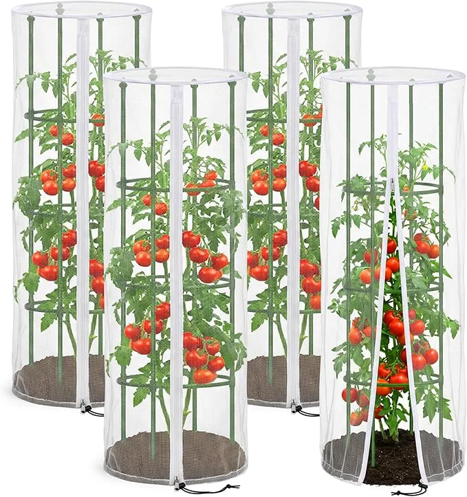 Detailed 4 Pcs Garden Bird Netting for Round Plant Cage Tomato Trellis Insect Bird Classic