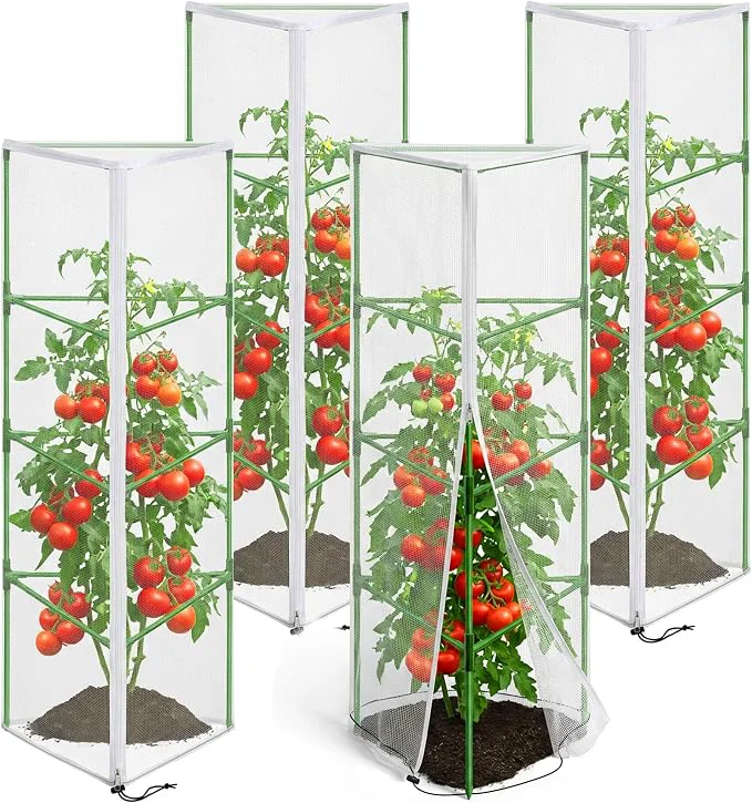 Sustainable 4 Pcs Garden Bird Netting for Triangle Plant Cage Tomato Trellis Insect Bird Natural
