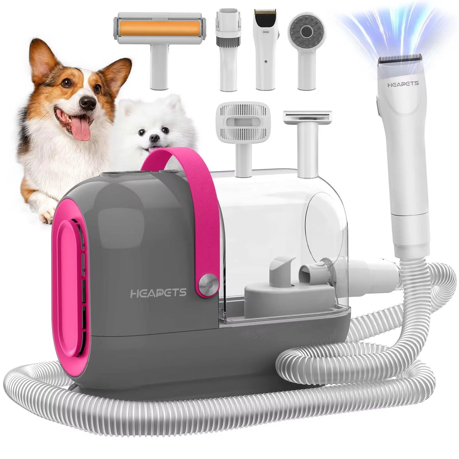 Premium HEAPETS Dog Grooming Vacuum Kit - 3L 7 Tools Low-Noise Clip Vacuum for Home Deshedding Gray Smooth