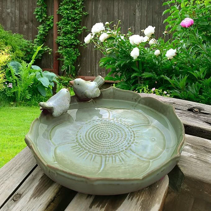 Powerful Ceramic Bird Bath for Outside on Ground 9.45-Inch Birds Bath Bowl Only Eco-Friendly