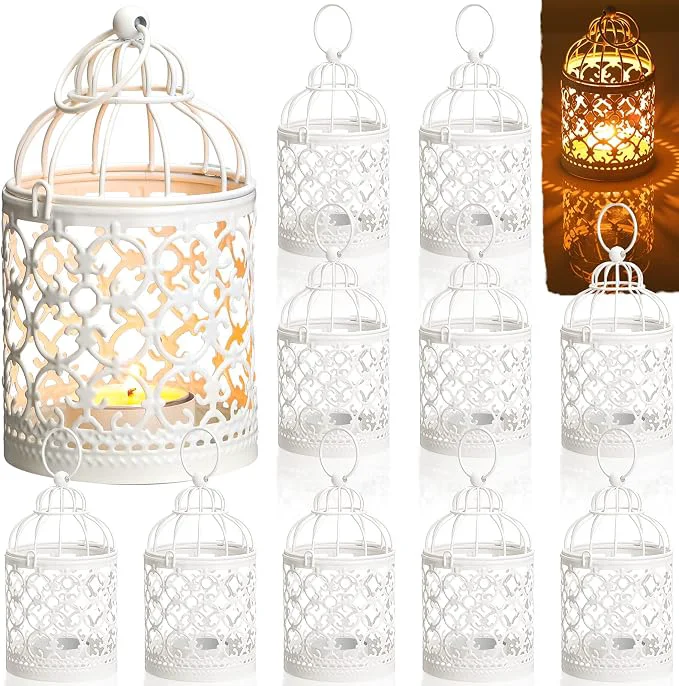 Superior 12 Pack Small Metal Tealight Hanging Birdcage Lantern Vintage Decorative Natural
