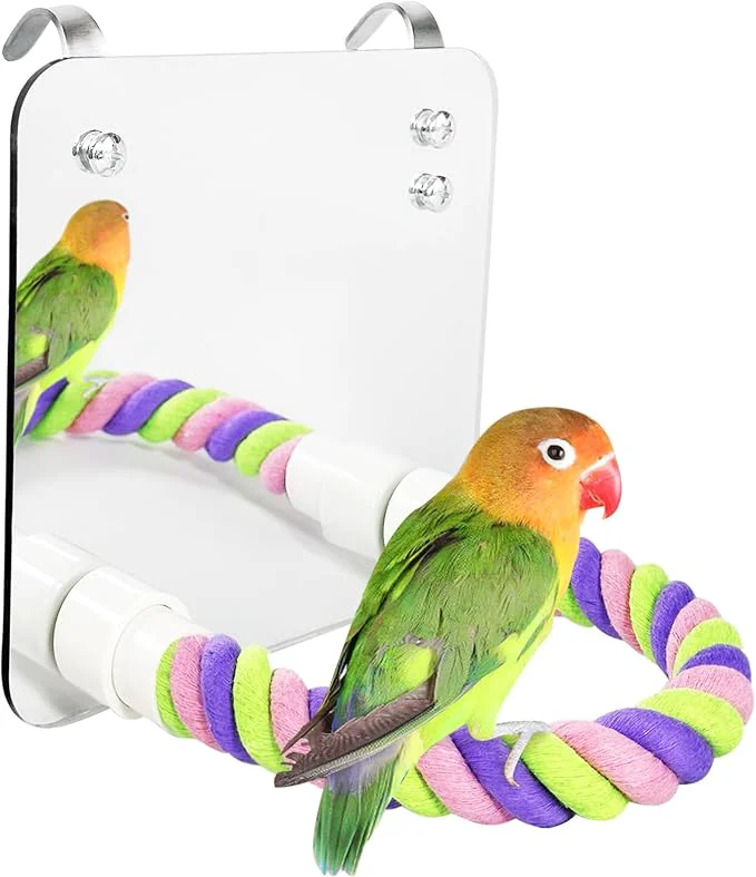 Dependable 5.9 Bird Mirror with Rope Perch Bird Toys Swing Comfy Perch World-Class