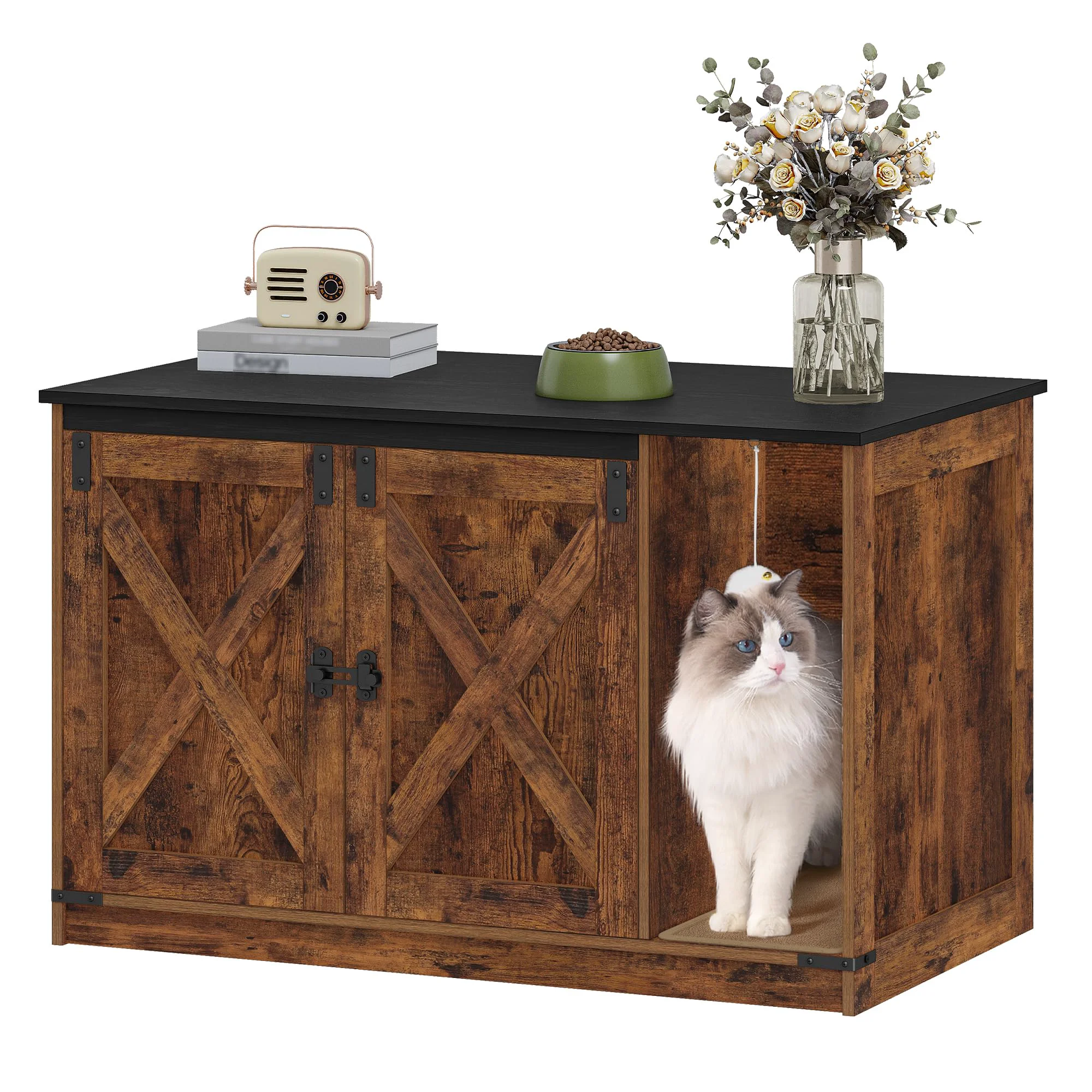 Artisan Hzuaneri Cat Litter Box Enclosure CB85201X — Rustic Hidden Litter Cabinet Specialty