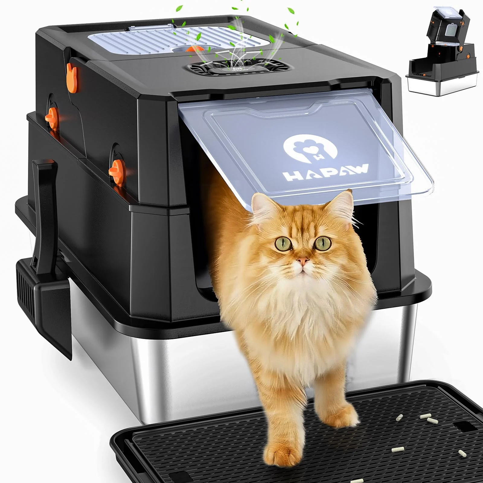 Exceptional HAPAW Stainless Steel Litter Box with Lid – Anti-Leakage Flip-Top Extra Large Dual Entry Trendy