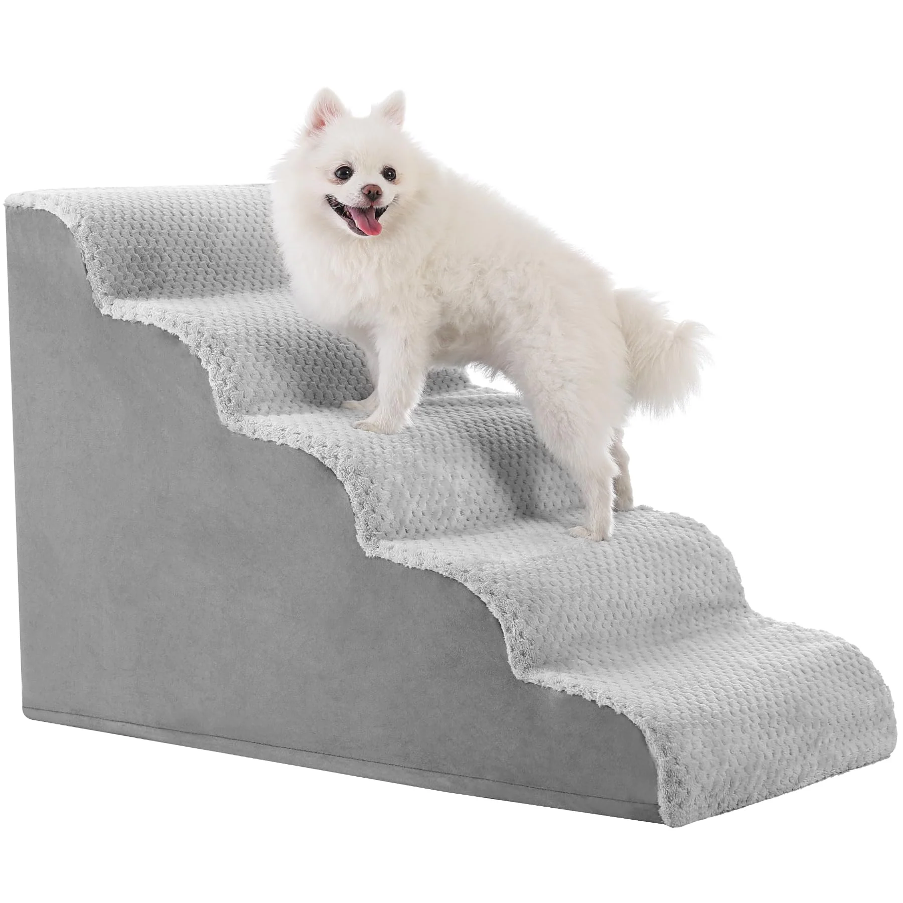 Expertly Made MIHIKK Curved 5-Step Dog Stairs Ramp for Small Dogs Cats Anti-Slip Washable Cover Exceptional