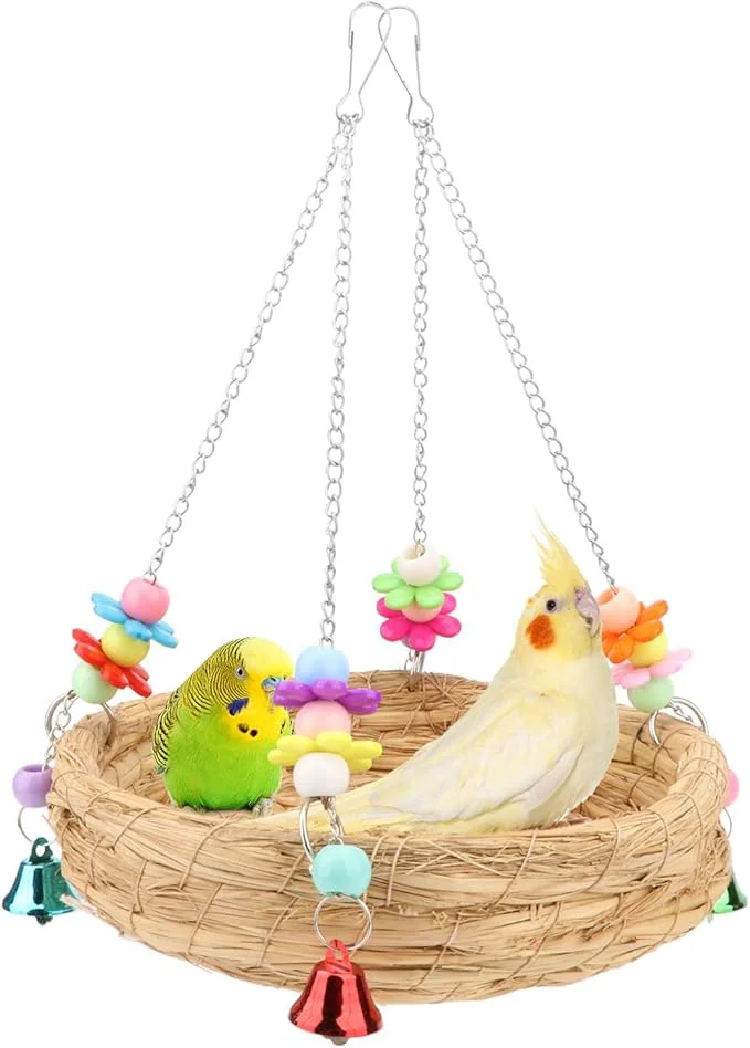Environmentally Friendly Hypeety Natural Handwoven Straw Nest Bed Large Bird Swing Toy Fast