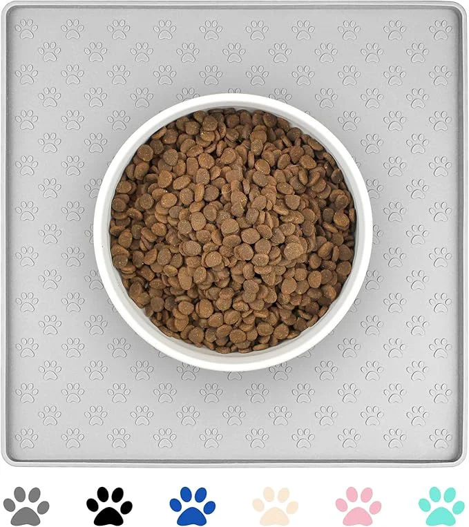 Professional Ptlom Dog Food Mat Anti-Slip Bowl Mats for Food and Water Waterproof Silicone Pet Placemat with High Raised Edges Non-Slip Puppy Feeding Tray for Small Medium Large Cats Dogs Gray 11.8 x11.8 About ThisOverview Pure