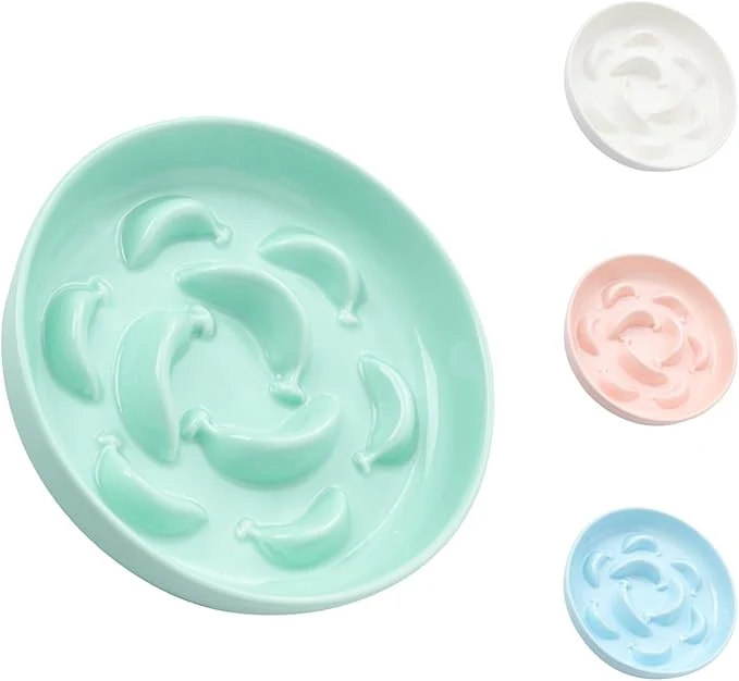 Elite Ceramic Cat Slow Feeder Bowl - Pastel Series Cat Plate for Dry and Wet Food - Cute Maze Feeder Dish for Healthy Eating - Dishwasher Safe - 6.3''W x 1.2''H - 7 OZ - Mint GreenAbout ThisOverview Functional
