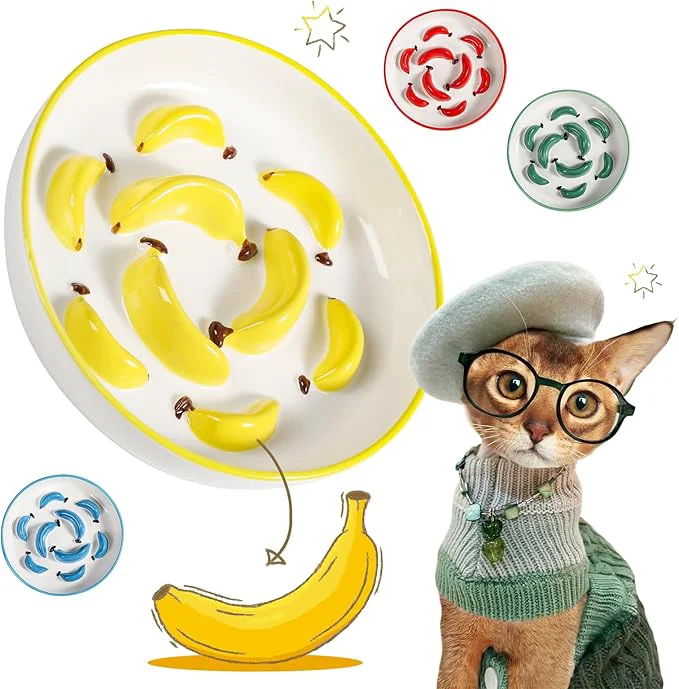 Comfortable Ceramic Cat Slow Feeder Bowl - Vibrant Cat Feeding Bowl - Cute Maze Food Dish for Slow Eating - Dishwasher Safe - 6.3''W x 1.2''H - 7 OZ - YellowAbout ThisOverview World-Class
