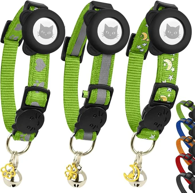 Selected Cat Collar with AirTag Holders Reflective Breakaway Safety Collars Bells and Genuine