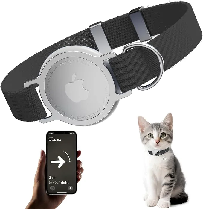 Certified AirTag Cat Collar Ultra Elastic Cat Tracker Collar Airtag Holder Compatible Solid