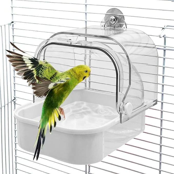 Reusable Tfwadmx Bird Cage Bath Hanging Parrot Bath Tub Water Shower Food Feeder Holder Fashionable