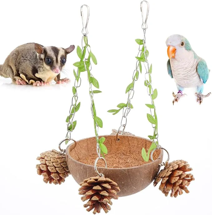Professional Bird Natural Coconut Nest Sugar Glider Hanging Swing Toy Exceptional