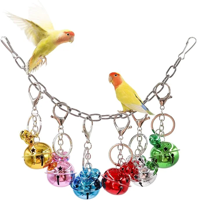 Unique Oooct Bird Swing Bells Toys Colorful Parrot Metal Bells Hanging Bird Chewing Advanced