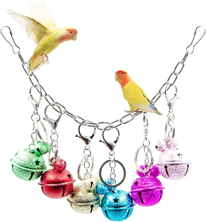 Flexible Oooct Bird Swing Bells Toys Colorful Parrot Metal Bells Hanging Bird Chewing Proven
