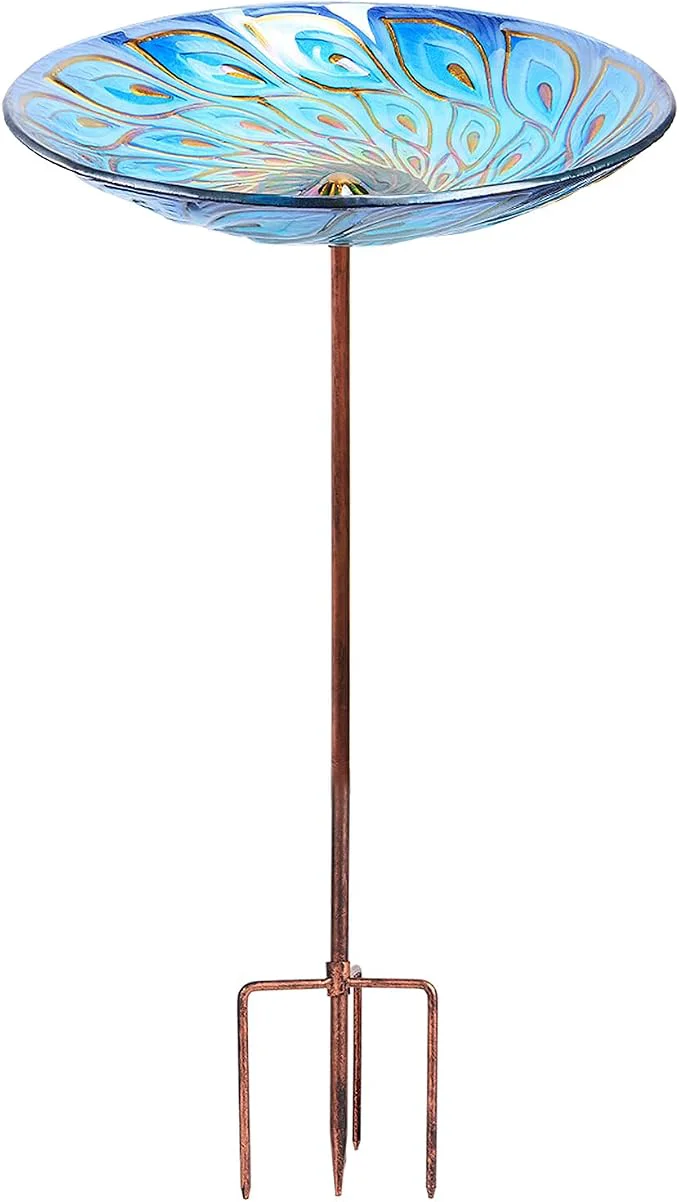 Premium MUMTOP Glass Bird Bath Garden Outdoor Birdbaths Birdfeeder Professional