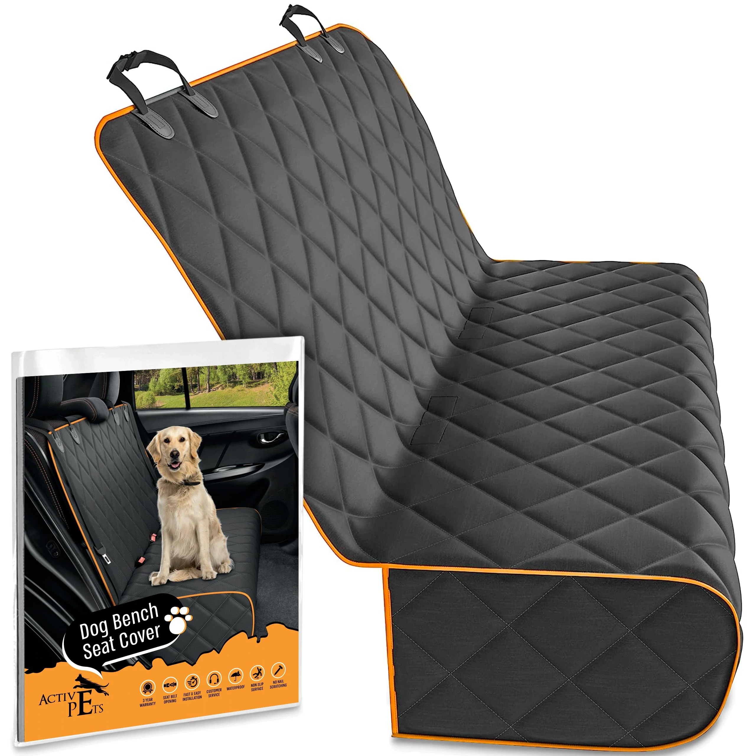 Soft Active Pets Orange Car Rear Seat Cover for Dogs – Waterproof Scratch-Resistant Protector Quality