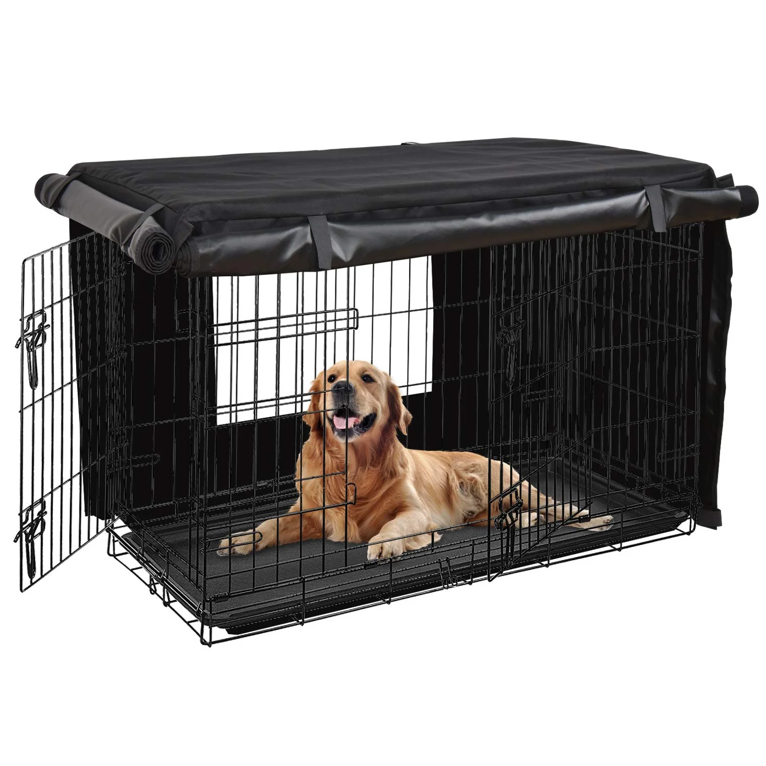 Trusted Honest Outfitters 48-Inch Dog Crate Cover – Heavy-Duty Oxford Double Door Pockets Mesh Window Enhanced