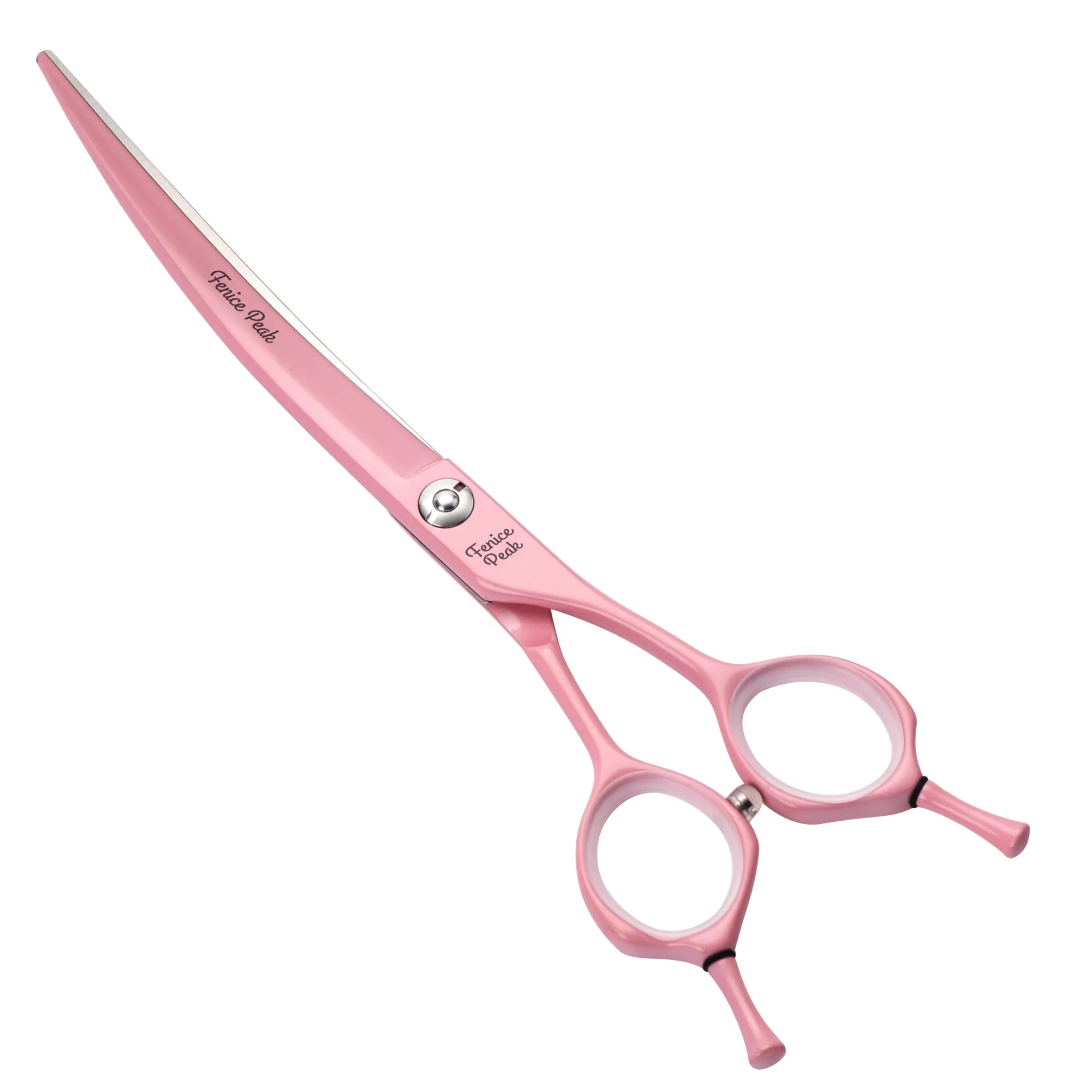 High-Quality Fenice Peak Curved Dog Grooming Scissors with Pink Coating – 440C Stainless Ergonomic Silenced Shears Pure