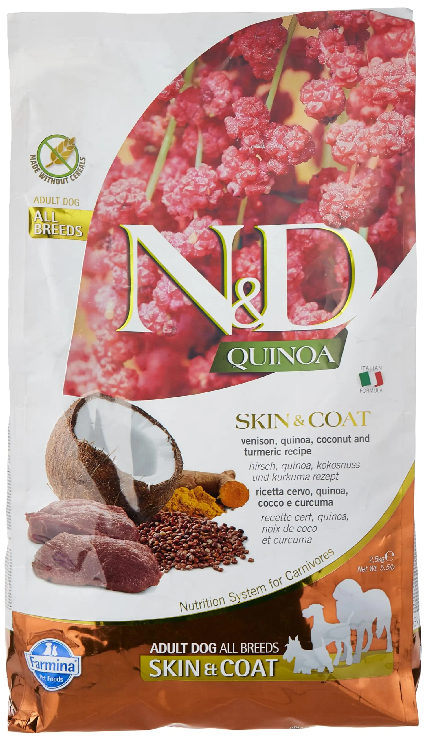 Premium Material N D Farmina Quinoa SKIN COAT Venison Coconut Turmeric – Adult Dry Dog Food 5.5 lb Functional