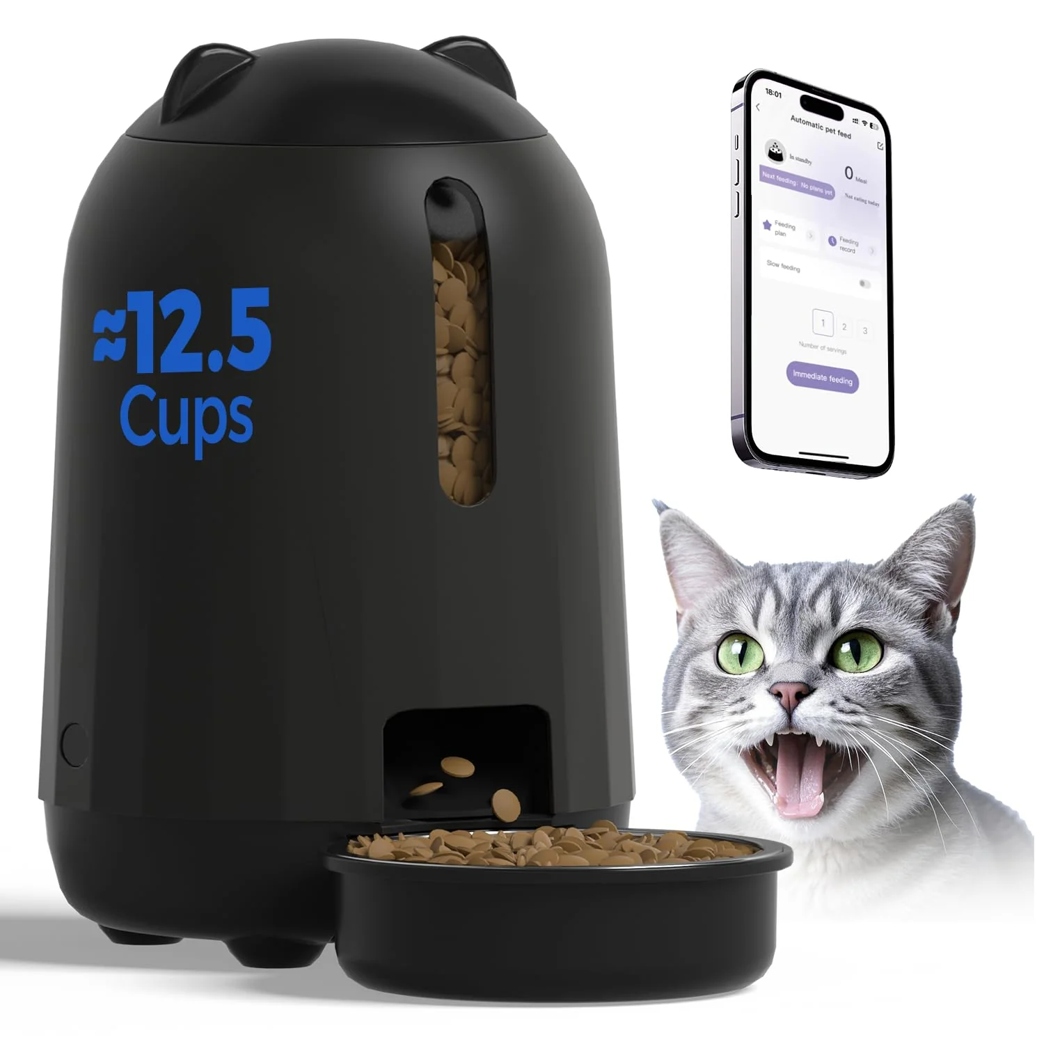 Fashionable PAPIFEED Automatic Cat Feeder 3L Dual Power 2.4G WiFi App Control Certified
